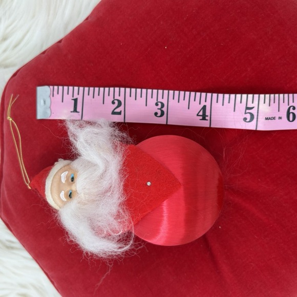 Vintage MCM Rubber Face Santa on Red Satin Ball Ornament - Picture 5 of 5